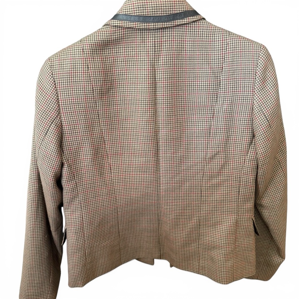Vintage Pendleton Houndstooth Virgin Wool Leather Trim Blazer Petite Size 4 - Picture 6 of 7